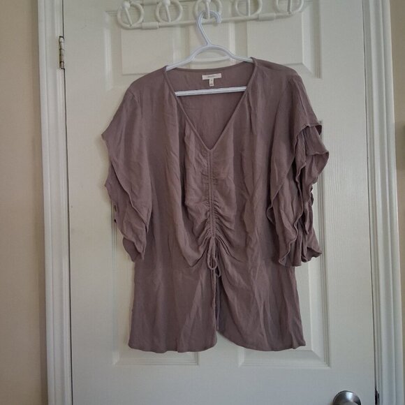 Maurices Women's Size XXL Mauve V Neck Ruched Front Ruffle Short Sleeve Blouse - Picture 2 of 11